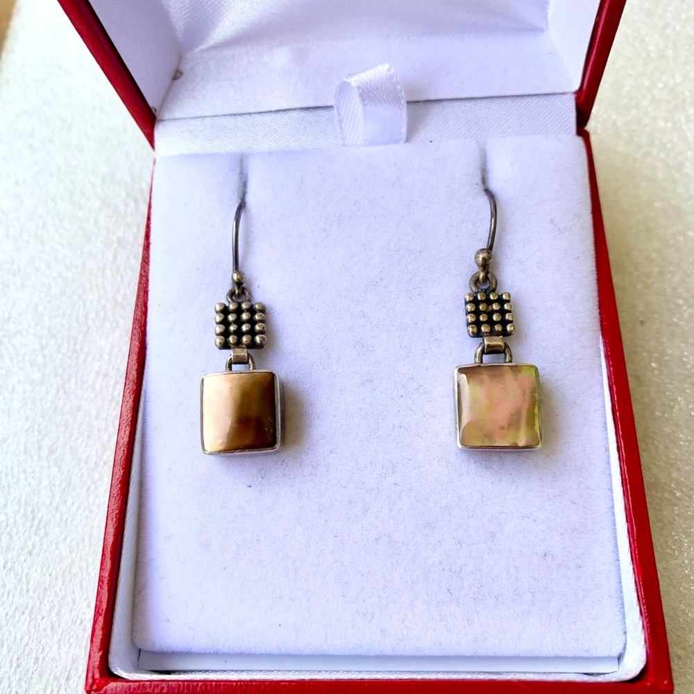 Vintage Sterling Silver & Mother Of Pearl Earrings